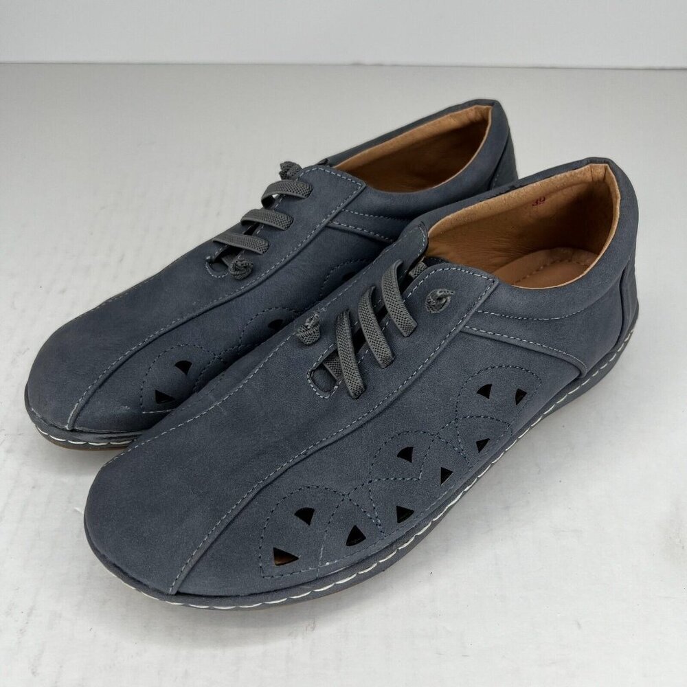 Lostisy Women's GrayBlue Low Top Cut-Out SuedeLook Slip On Size 39 Casual Shoes